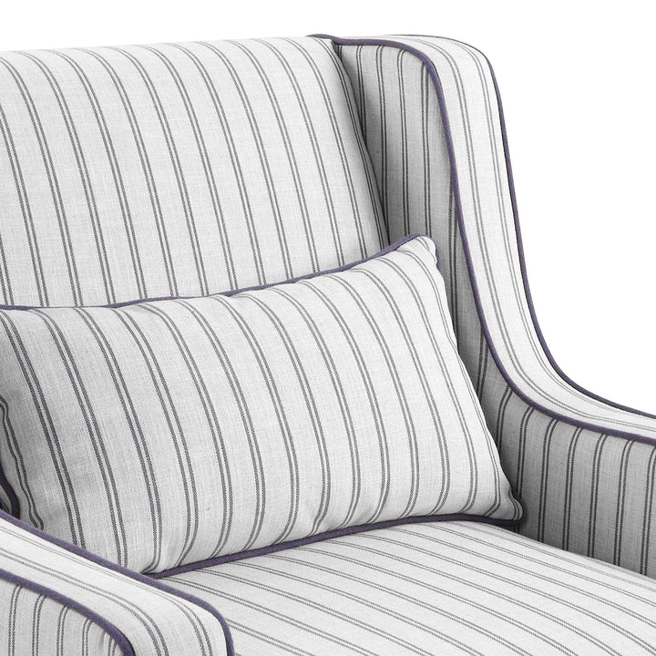 Anchorage Lounge Chair Newport Stripe cushions with purple piping