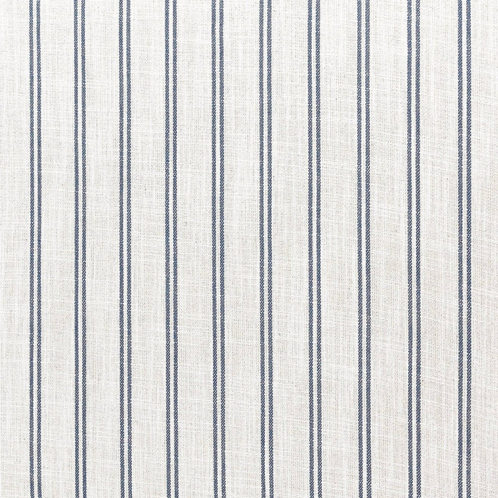 Newport Stripe upholstery fabric swatch for Anchorage Lounge Chair: cream background with navy vertical stripes.