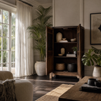 Shanghai Cabinet handcrafted from reclaimed pine with lattice doors and weathered finish.