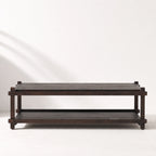 Millhouse Coffee Table in solid fir with walnut stain, featuring a low architectural profile and open lower shelf.