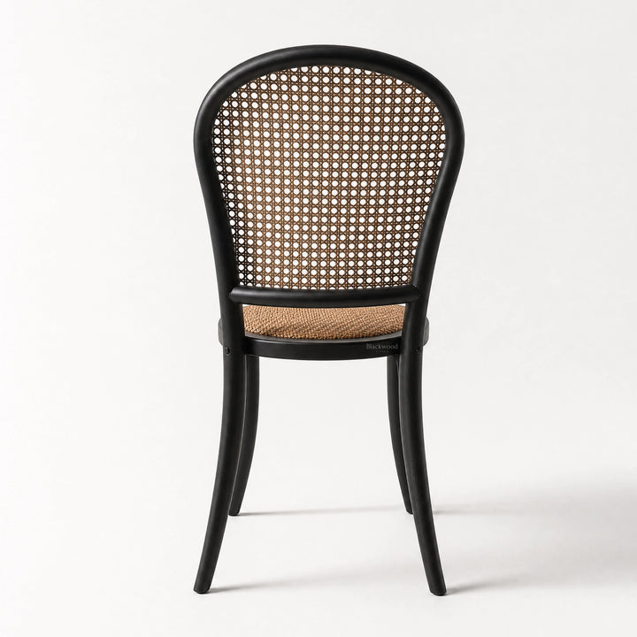 Langford Oak Bistro Chair with hand-finished rattan back and cushioned woven seat