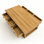 Somerset Oak Coffee Table in solid oak with a wide top, spacious drawers, and turned legs.