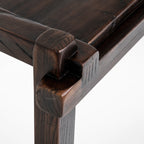 Millhouse Console in solid fir with Antique Walnut finish, close-up of corner and timber detailing.
