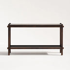 Millhouse Console in Antique Walnut finish, solid fir wood with clean farmhouse lines and a lower shelf