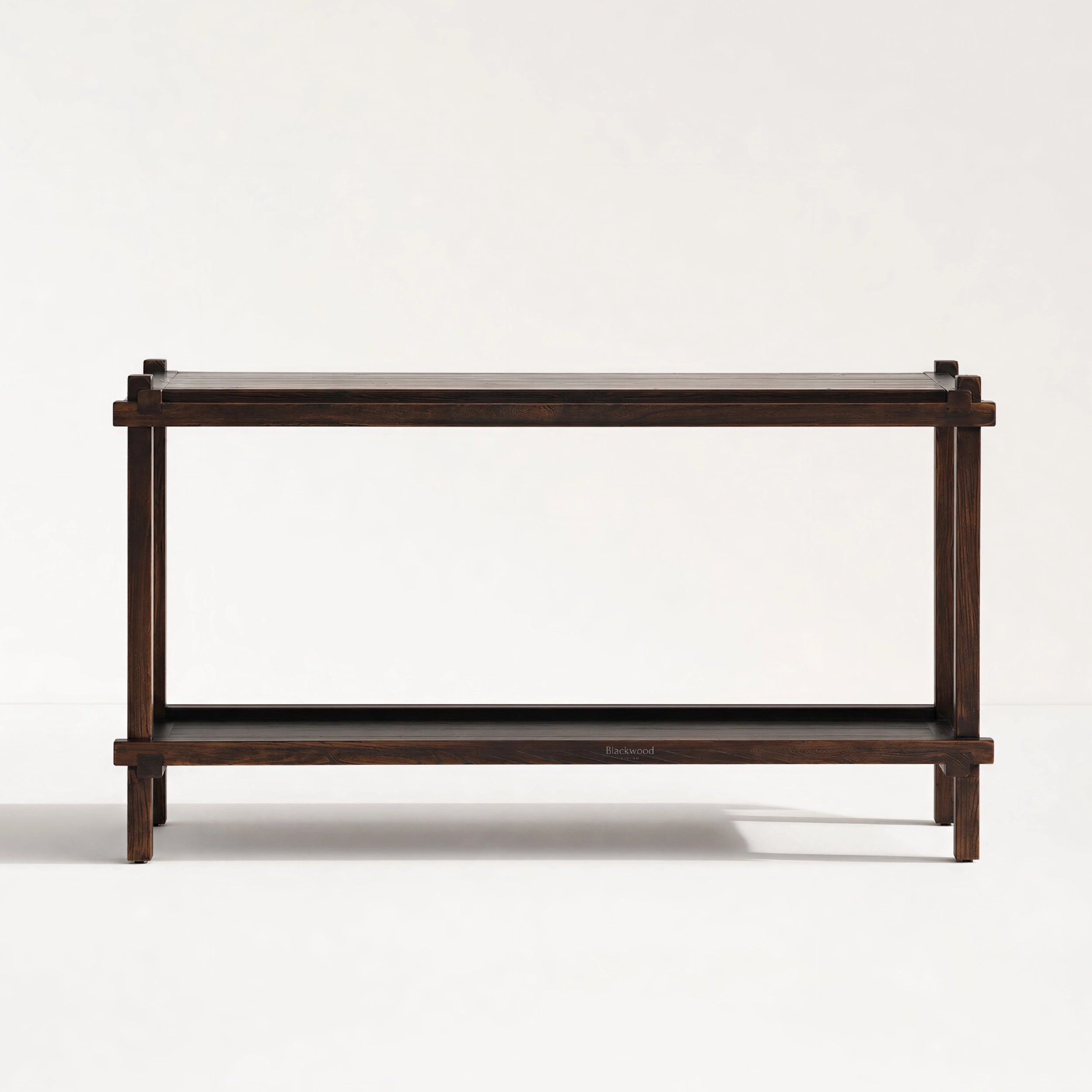 Millhouse Console in Antique Walnut finish, solid fir wood with clean farmhouse lines and a lower shelf