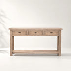Wetherby Hall Table in solid poplar with weathered finish, framed drawers and lower shelf.
