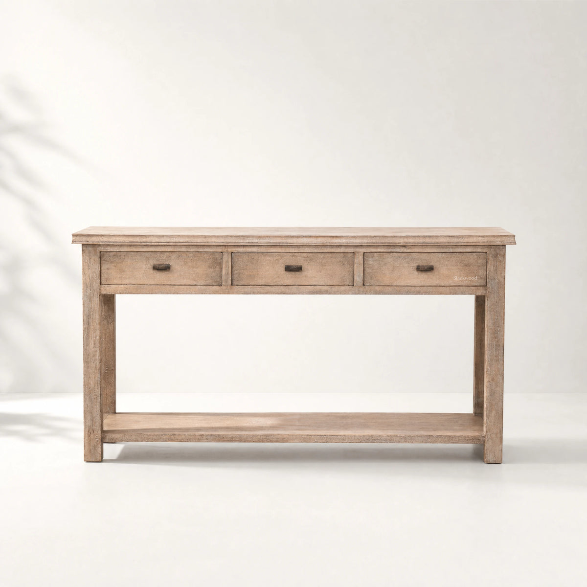 Wetherby Hall Table in solid poplar with weathered finish, framed drawers and lower shelf.