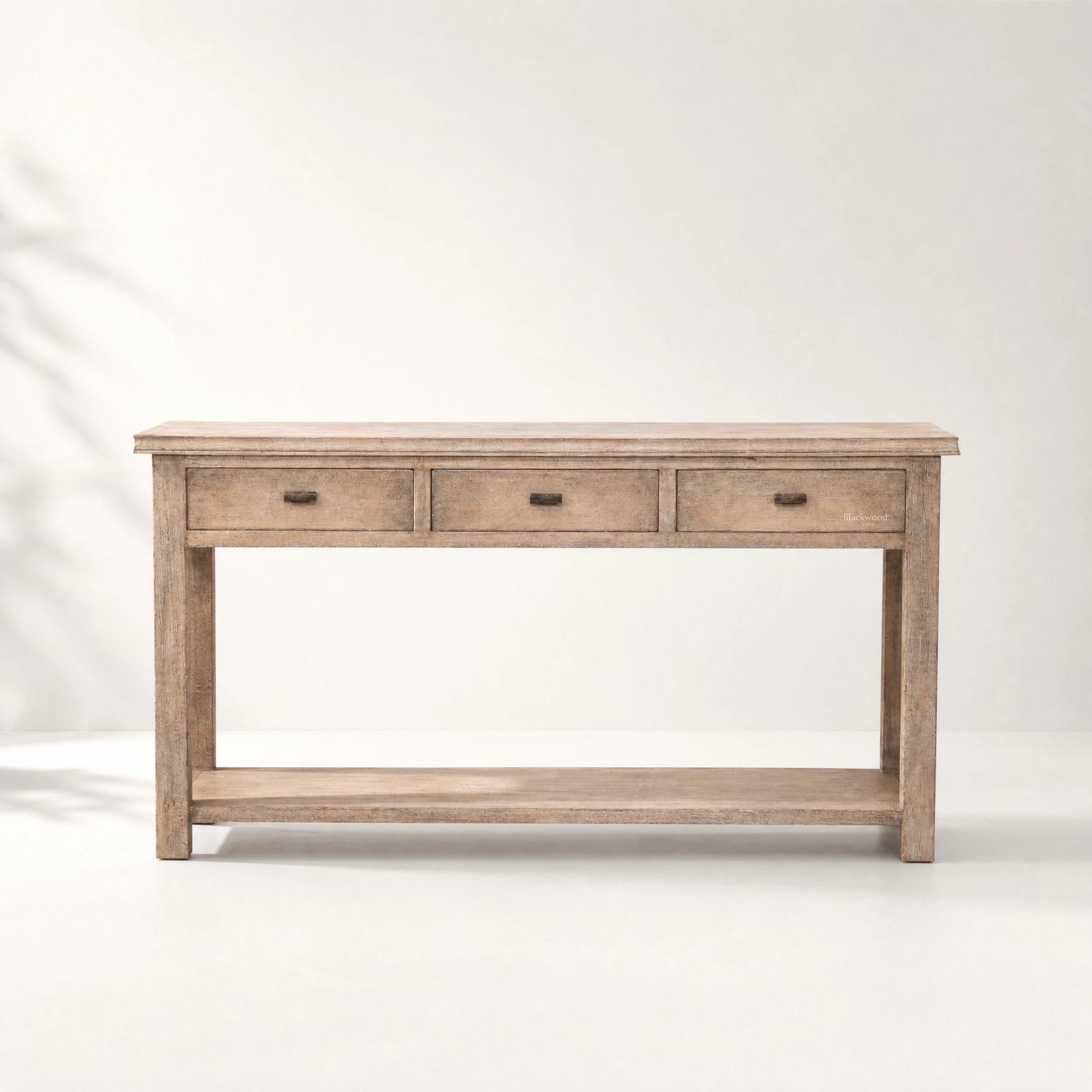 Wetherby Hall Table in solid poplar with weathered finish, framed drawers and lower shelf.