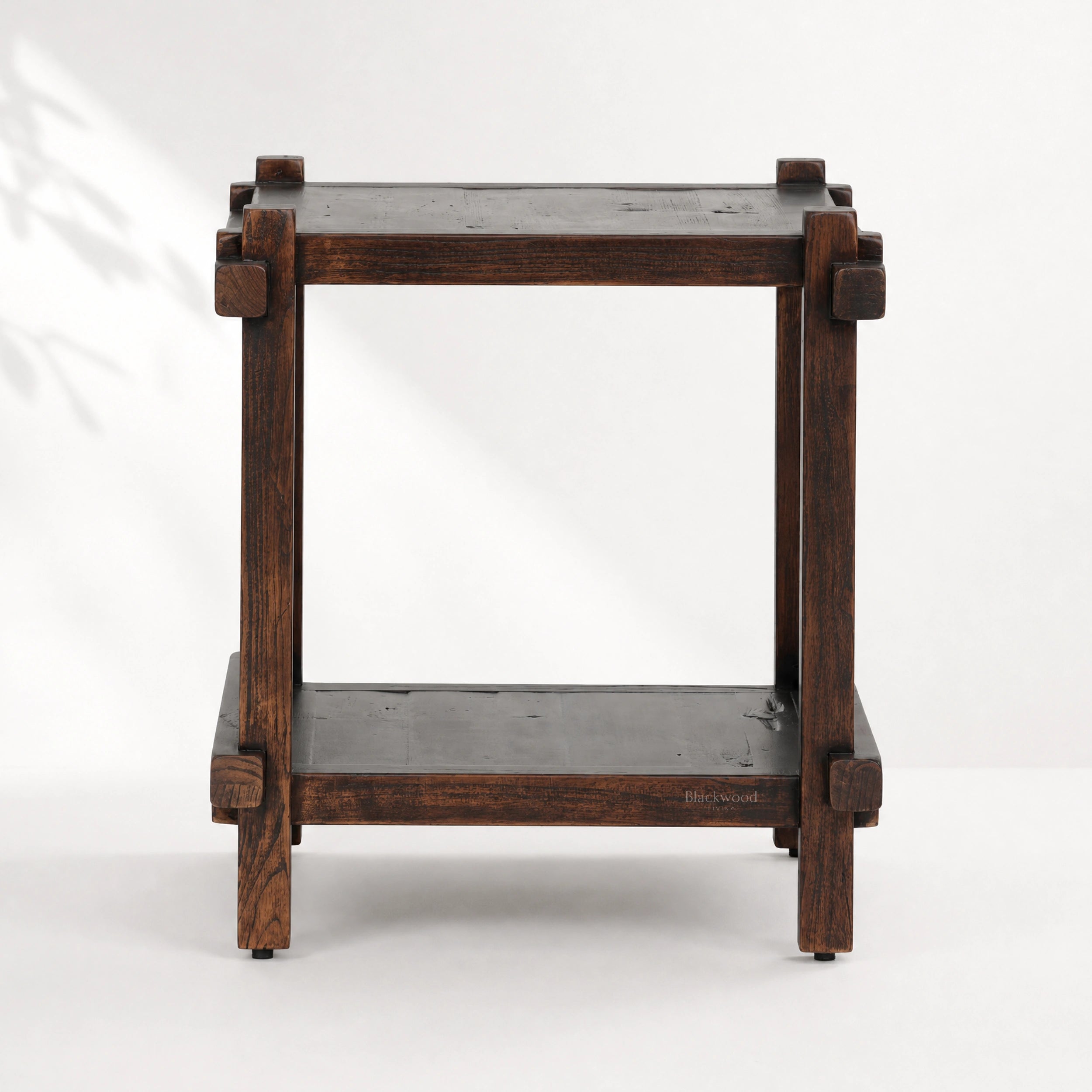 Millhouse Side Table in solid fir wood with exposed joinery-inspired detailing and warm finish.