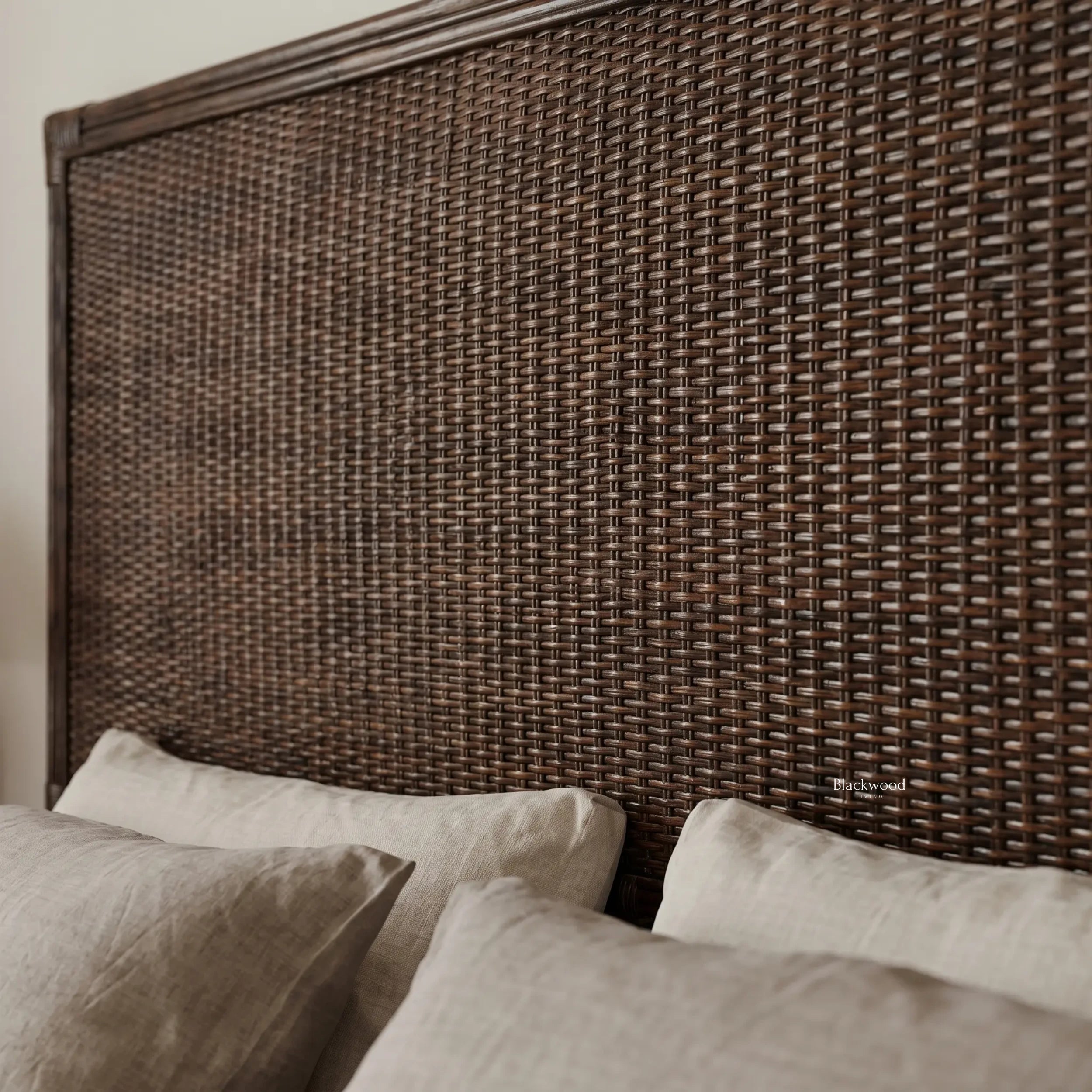 Plantation Rattan King Headboard, handwoven with double-layer rattan for a warm, characterful bedroom.