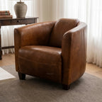 Dalton Club Chair in South American top-grain cow leather with a solid rubber wood frame; anchors a room with timeless comfort.