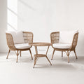 Clifton outdoor 3-piece setting with polyethylene fibres on aluminium frames, two wicker chairs and round table