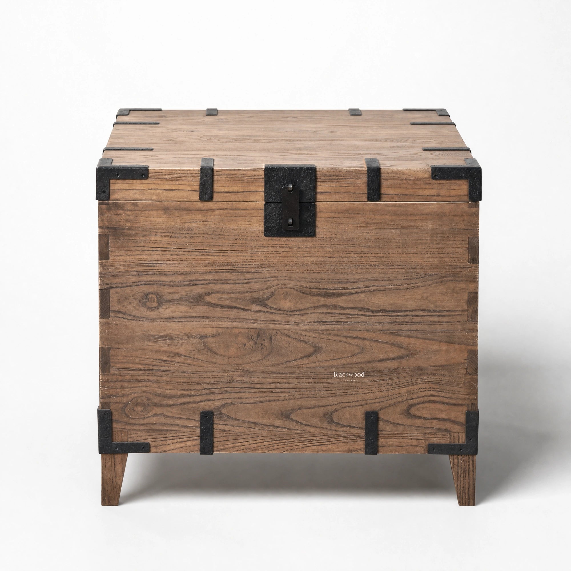 Avignon Trunk Table, reclaimed oak, concealed storage, exposed timber grain, forged metal detailing, Provincial style