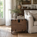 Avignon Trunk Table in reclaimed oak with concealed storage and forged metal detailing, Provincial-inspired.
