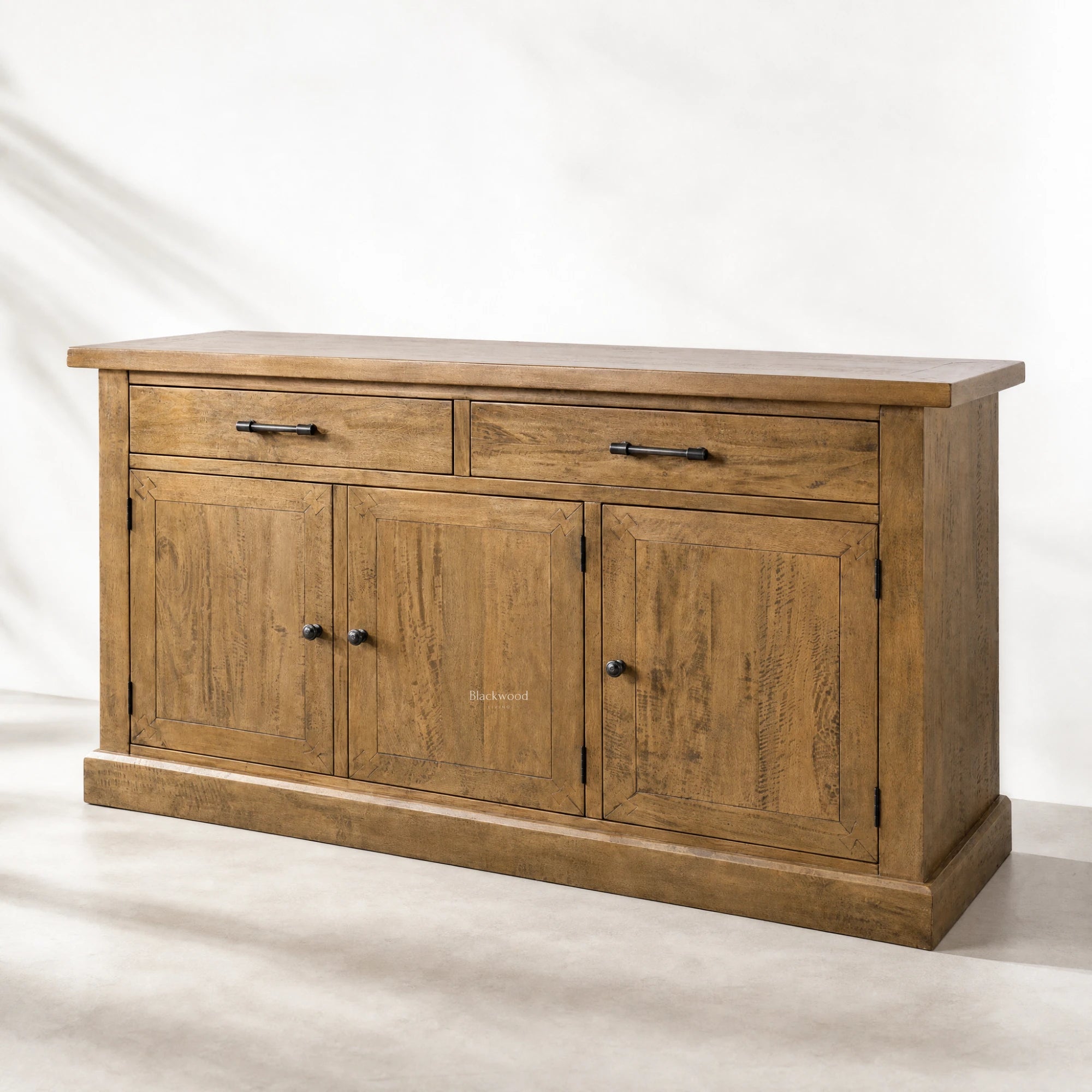 Marlborough Buffet in solid mango wood with warm grain and a substantial, timeless profile.