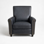 Chatsworth Leather Recliner Estate Black: black full-grain leather recliner with nailhead trim.