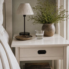 Fairhaven Bedside Table, solid poplar wood, crisp white finish, Hamptons-inspired styling.
