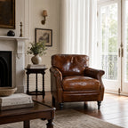 Kensington Leather Club Chair - Vintage Tobacco in aged South American top-grain leather, in a warm classic living room