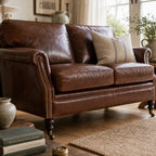 Kensington 2 Seat Sofa in South American top-grain cow leather with hand-finished detailing and traditional warmth.