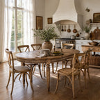 Loire Dining Table in a rustic French provincial kitchen, made from reclaimed elm with weathered, warm character.