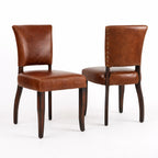 Pair of Beaumont Dining Chairs in vintage tobacco leather with brass nailhead trim
