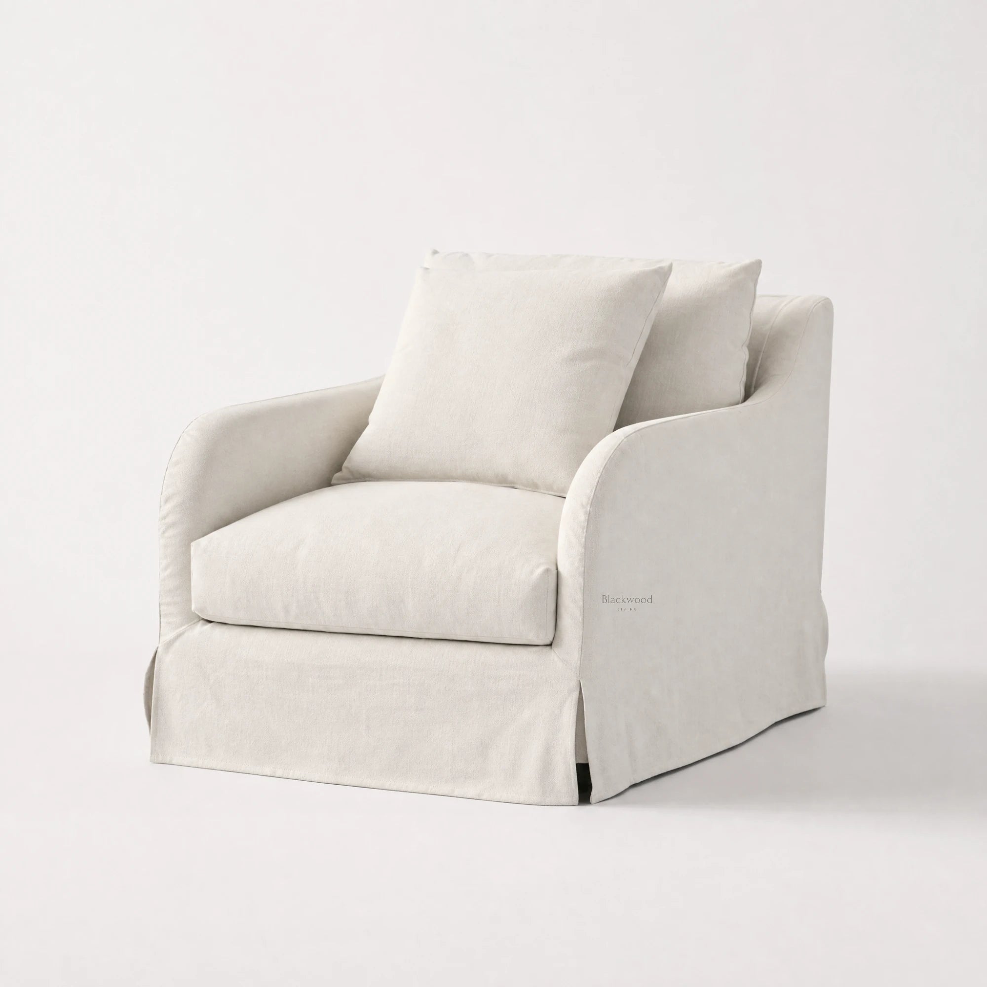 Kingston Occasional Chair in natural linen-cotton slipcover with cushioned arms.