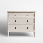 Laguna Dresser with soft antique finish, pale wood, handwoven rattan panels and bamboo-inspired framing.