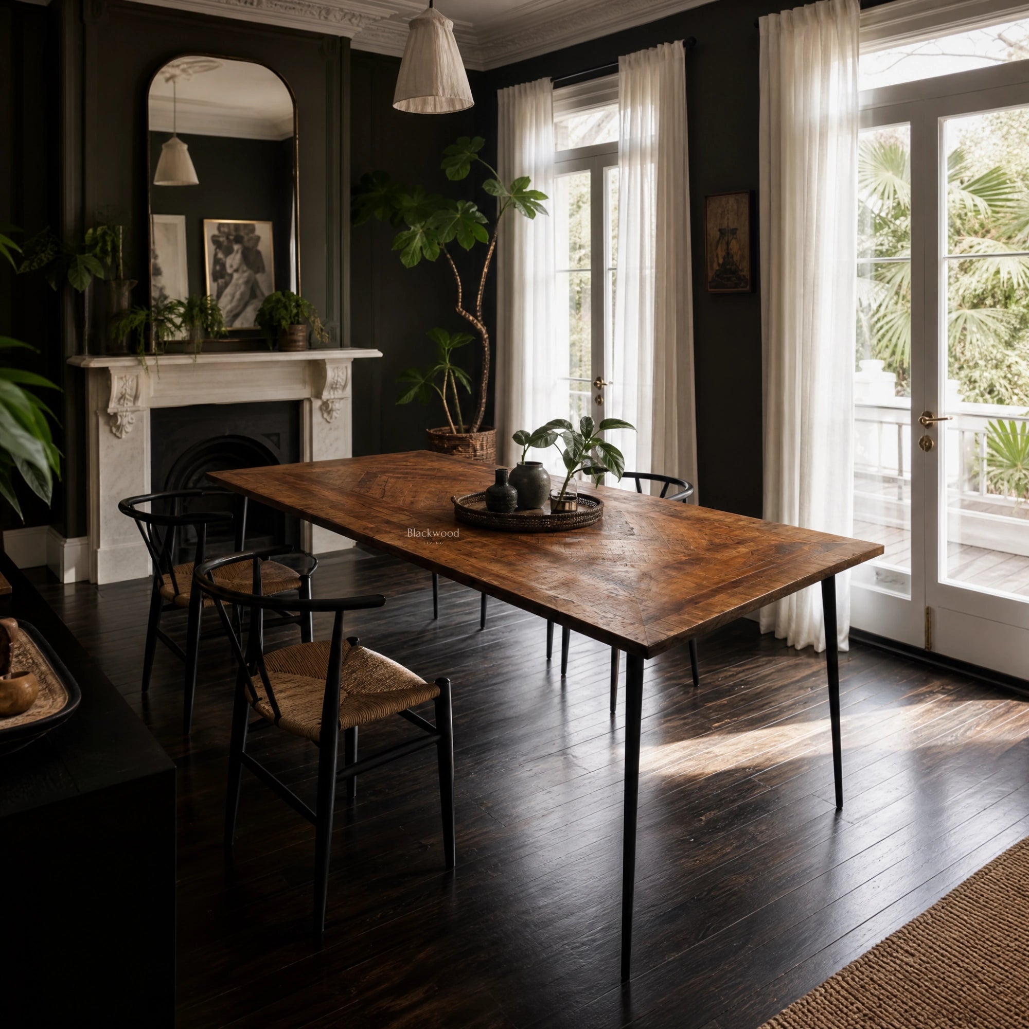 Havana Dining Table 180cm in walnut-finished reclaimed mango wood with rustic grain patterns.