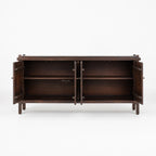 Millhouse Sideboard in solid fir wood with open doors revealing storage shelves.