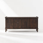 Millhouse Sideboard in solid fir with dark finish, simple, sturdy design and brass knobs.