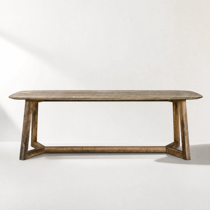 Pure Hawaii Dining Table in reclaimed oak with a weathered finish, solid timber construction and rounded corners.