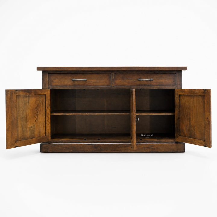 Marlborough 3-Door Buffet in coffee finish, solid mango wood with rich grain and ample storage.