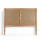 Willow Headboard in Bayur wood with natural rattan weave, warm, refined bedroom centerpiece.