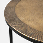 Verona side tables set of 2 with antique bronze and antique brass aluminium tops on slender black legs.