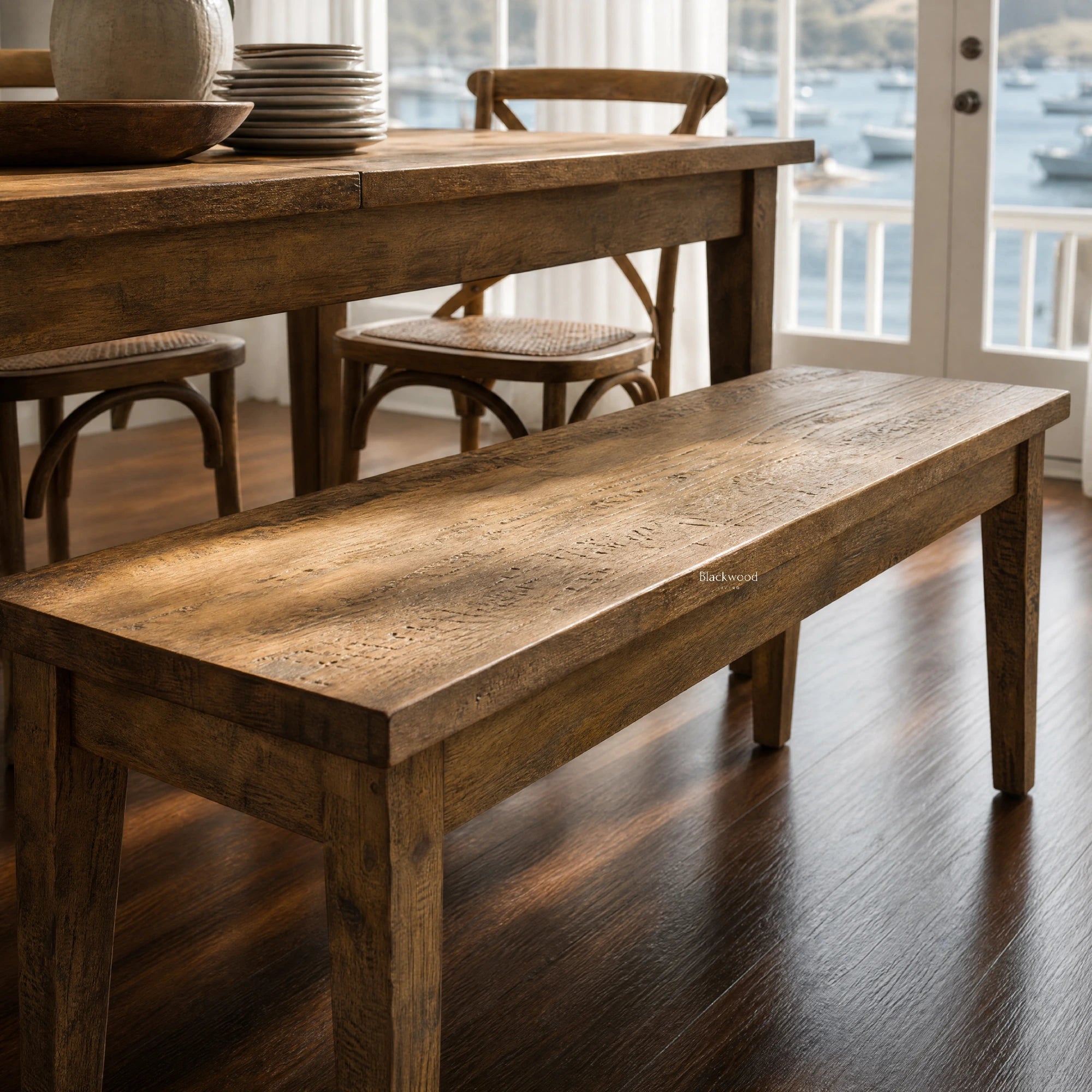 Renwick Bench Seat crafted from solid mango wood with clean lines and rich natural grain.
