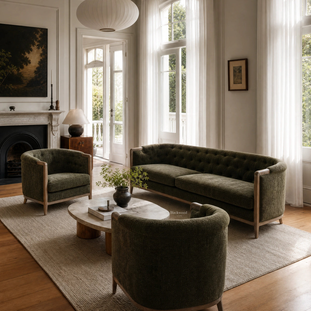 Windsor Sofa - Cypress with a chalk-wash oak frame in a bright neutral living room