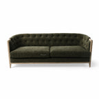 Windsor Sofa - Cypress: dark green tufted fabric with a chalk-wash oak frame.