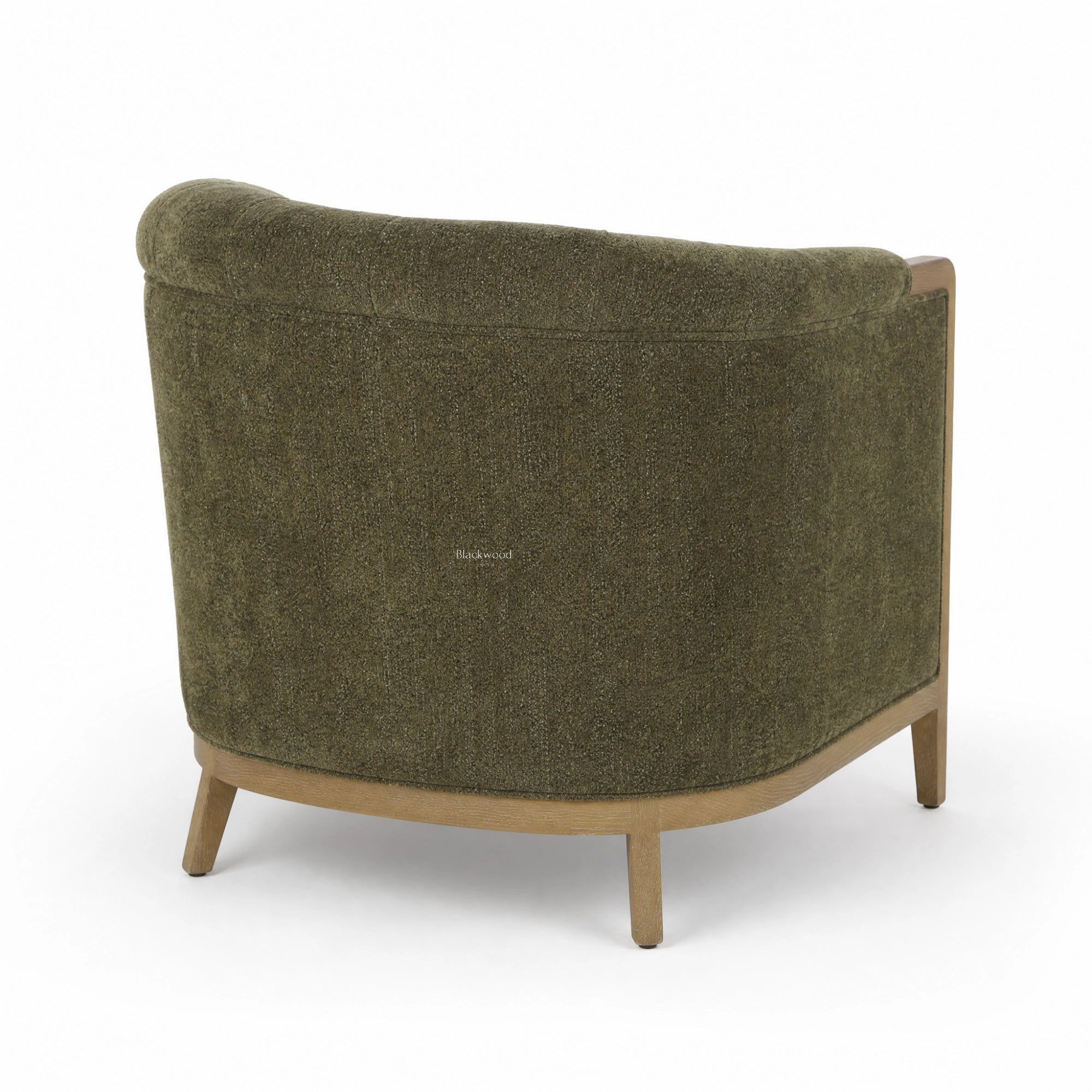 Windsor Lounge Chair Cypress with chalk-wash oak frame and textured polyester upholstery.