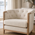 Windsor Lounge Chair in parchment with chalk-wash oak frame, tufted upholstery, and wooden arms.