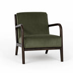 Java Occasional Chair in a dark oak frame with rainforest green velvet upholstery.