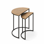 Agra Side Tables Set/2: textured antique aluminium tops on black metal, nesting pair of tables