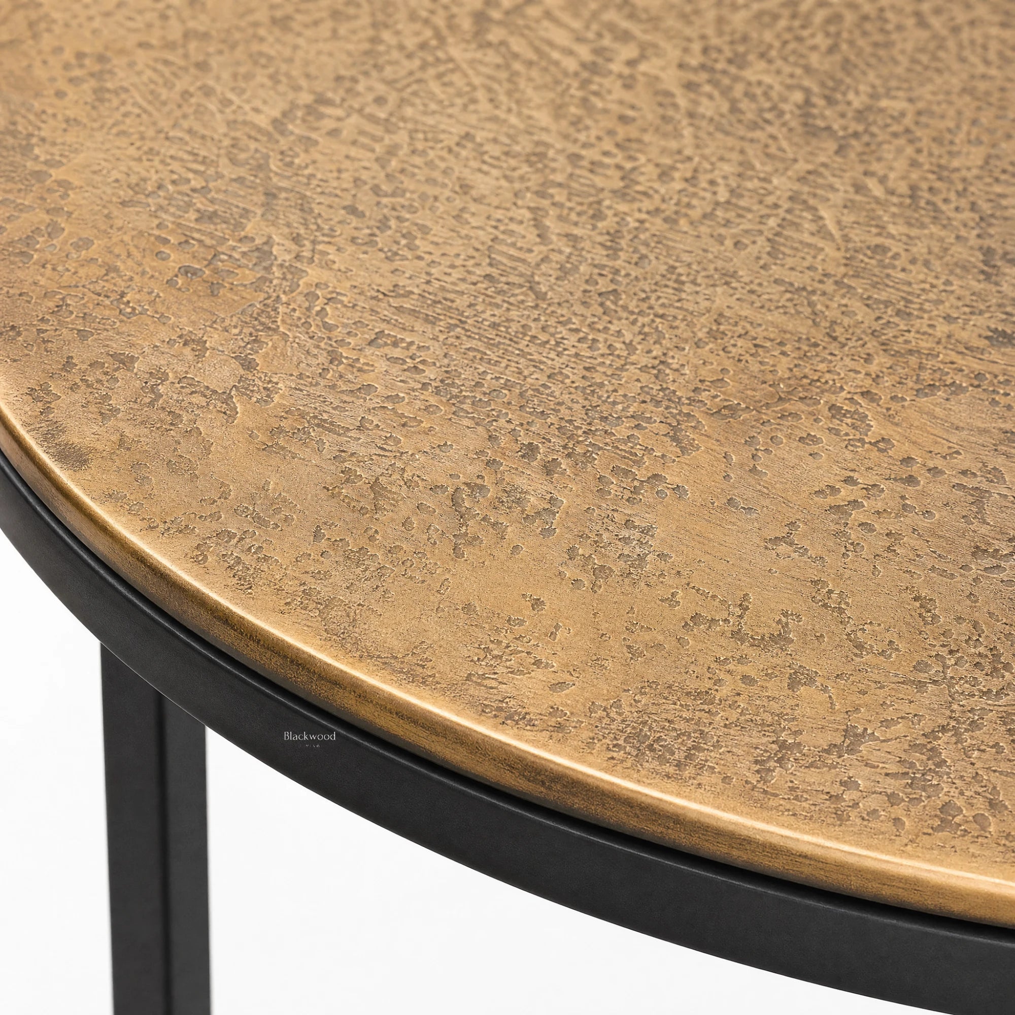 Agra Side Tables set of 2 with textured antique aluminium tops and black legs.