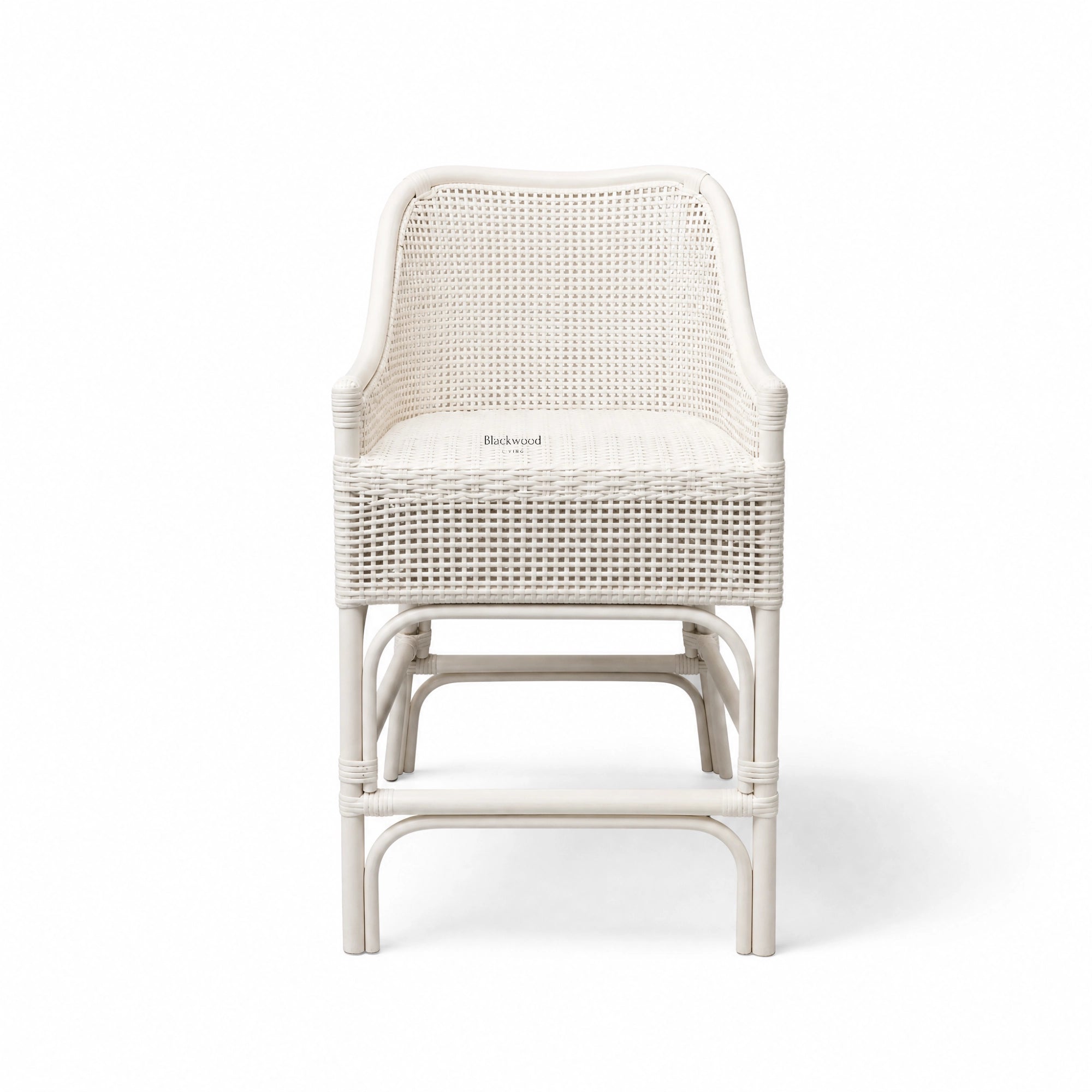 Singapore Counter Stool - White, featuring woven natural rattan back and seat.