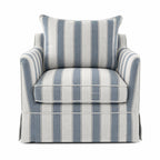 Newport Armchair in Mariner Blue Stripe linen-blend slipcover with cushioned seat and tailored skirt