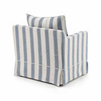 Newport Armchair in Mariner blue stripe linen-blend slipcover with tailored skirt and plush cushioning.