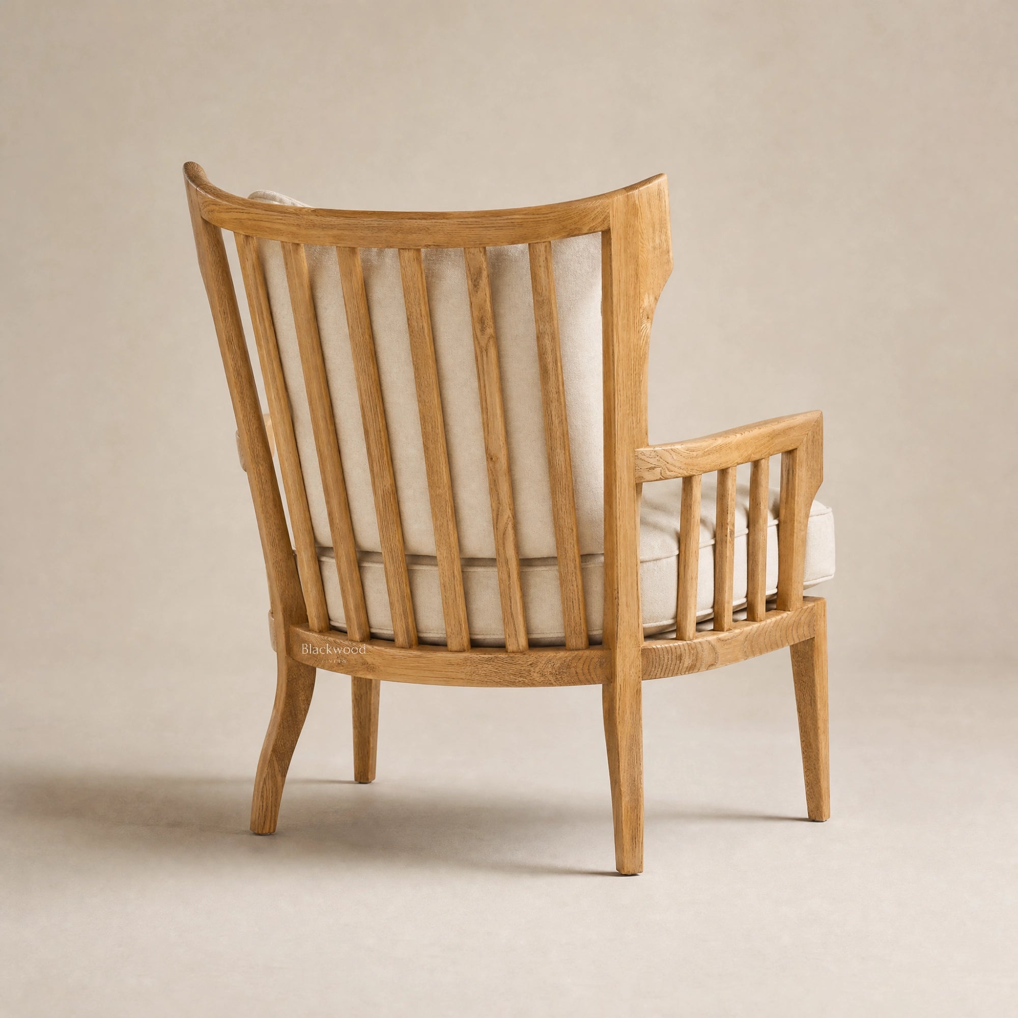 Sorrento Lounge Chair with an oak frame and soft linen upholstery.