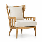 Sorrento Lounge Chair with beautifully grained oak frame and light linen upholstery for relaxed, elegant seating.
