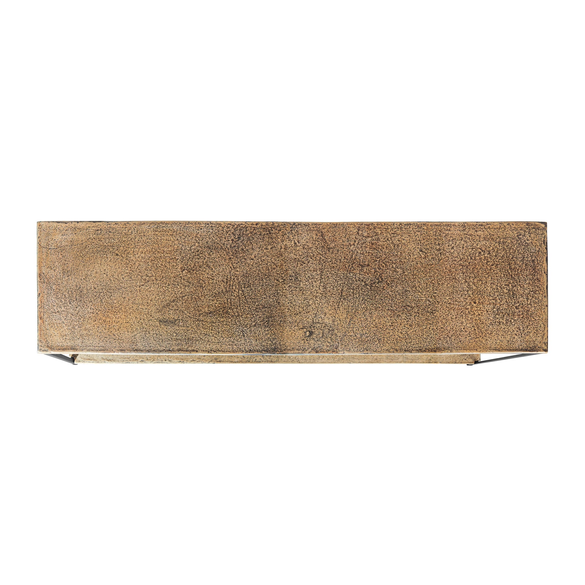 Assam Console Table in aluminium with textured antique brass finish and matte black legs.
