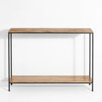 Assam Console Table with aluminium top in antique brass texture and a matte black frame.