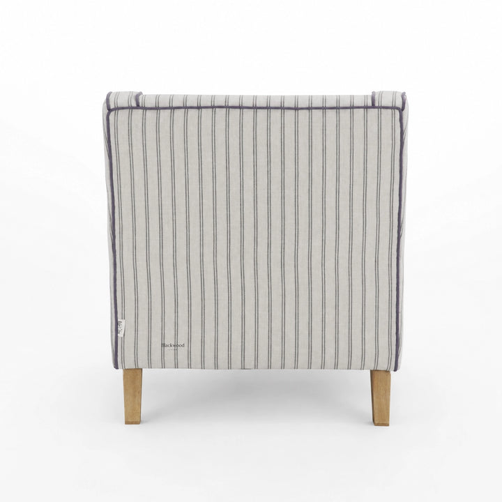 Anchorage Lounge Chair - Newport Stripe with solid wood frame and pinstripe upholstery.